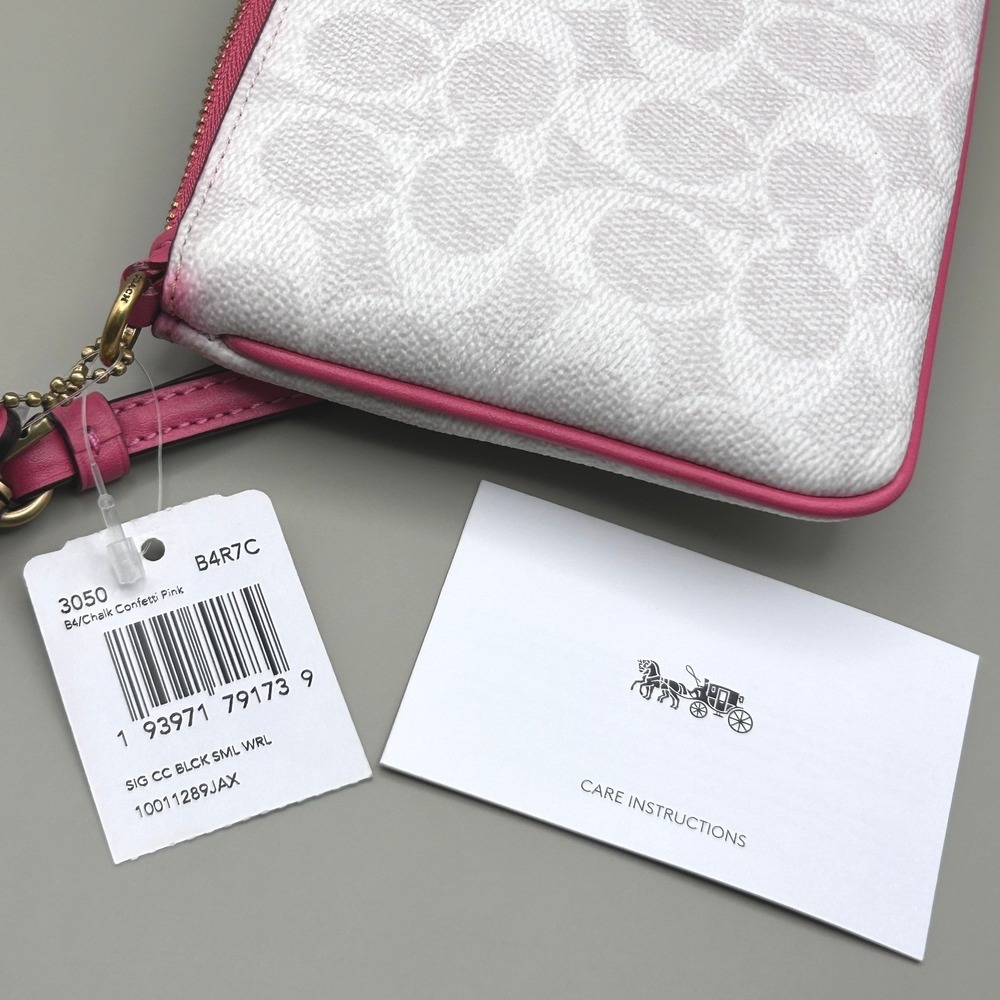 Coach Large Wristlet Signature Canvas Chalk Confetti Pink 3050 Brass Hardware - Picture 13 of 14